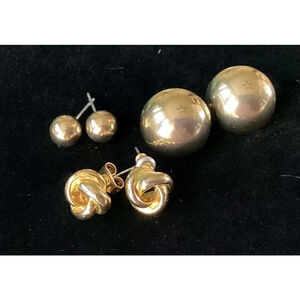 3 Pairs Of Stud Earrings Gold Tone Button, Ball Stud & Love Knot Jewelry
